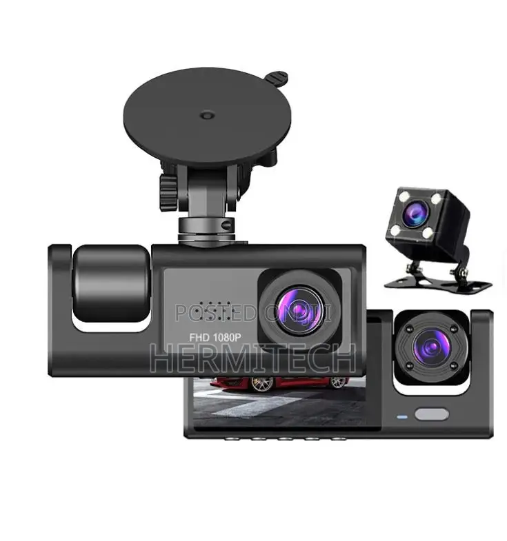 3 in 1 Dash Cam With Front Rear Cameras and Night Vision