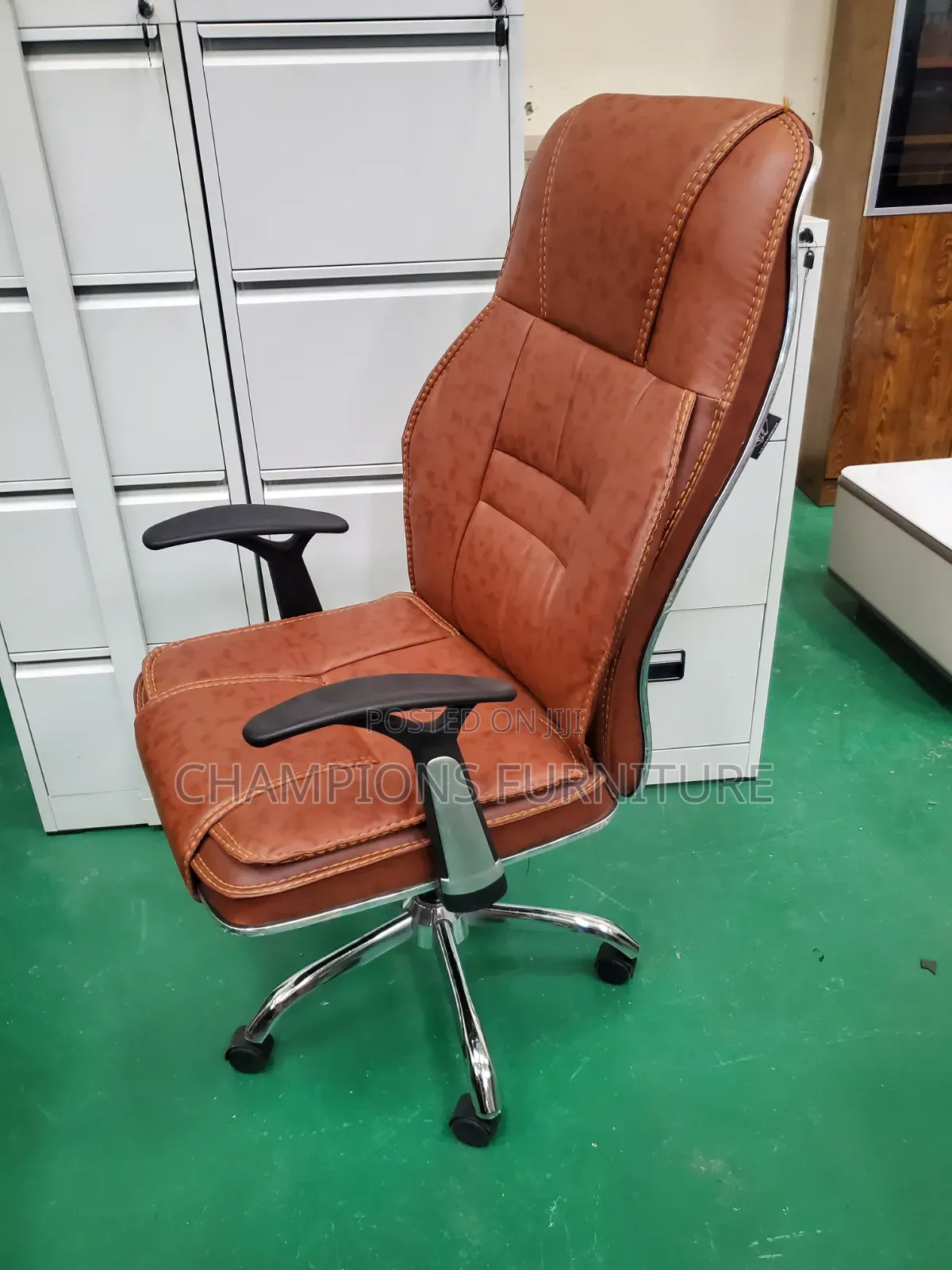 High Back Tan Leather Office Chair