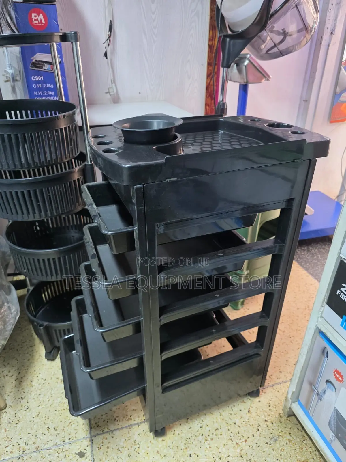 Multilevel Black Beauty Salon Trolley With 5 Drawers (Model T22)