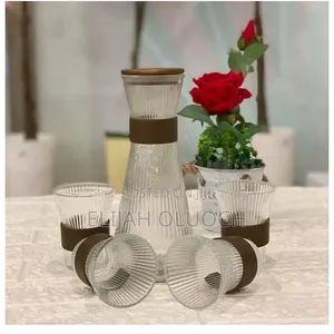 Glass Ribbed Jug With 4 Cups