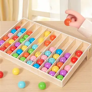 Wooden Colorful Ball Sorting Game Cognitive Color Matching Bead Puzzle