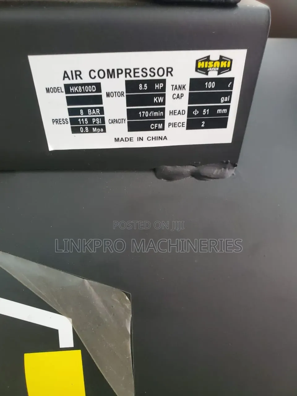 200 Litres Hisaki Air Compressor With 8.5hp Diesel Engine/3hp Motor