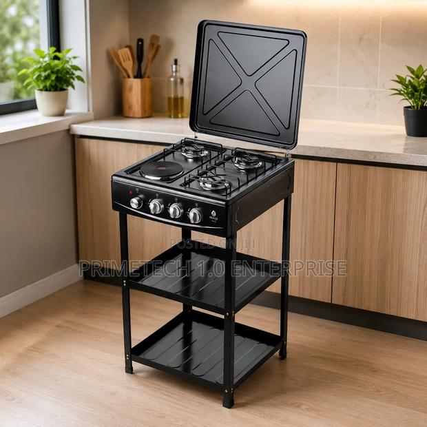 Nunix Cooker 3 Gas +1 Electric Plate Standing Cooker Plus Shelves