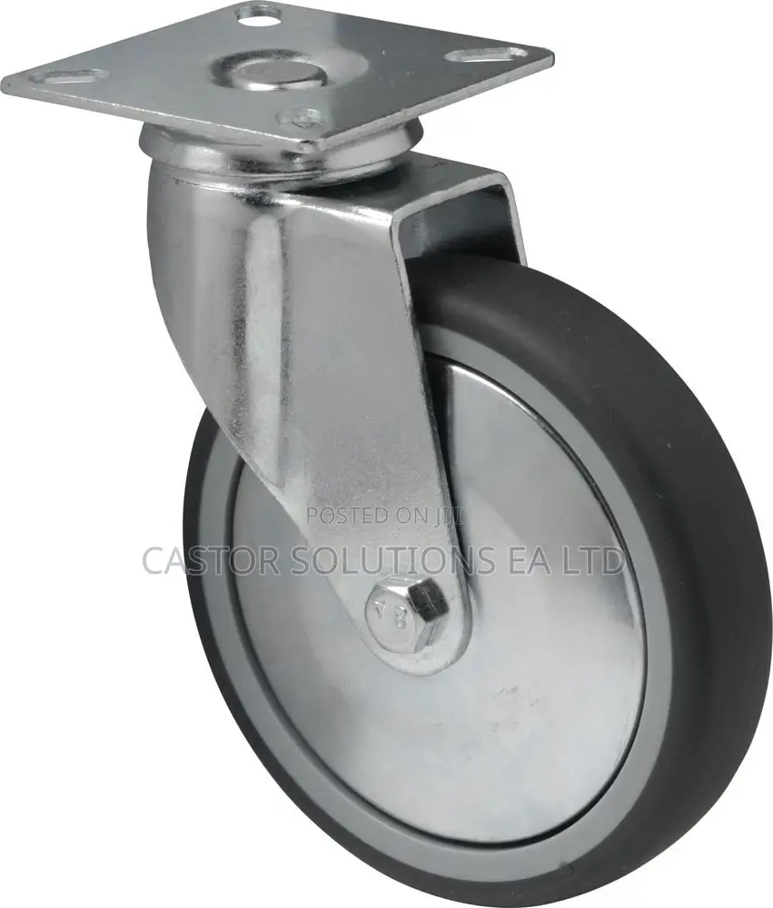 5'' Swivel Topplate Castor With a Plain Bearing Grey Rubber Tyre.