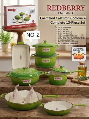 Redberry 
Premium Range of Enamel Coted Cast Iron Cookware 
13 PCS Set