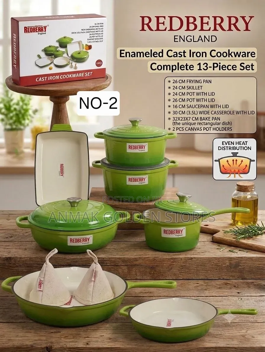 Redberry 
Premium Range of Enamel Coted Cast Iron Cookware 
13 PCS Set