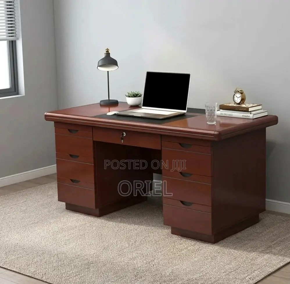 Office Desk : 140CM Mahogany Table With Drawers