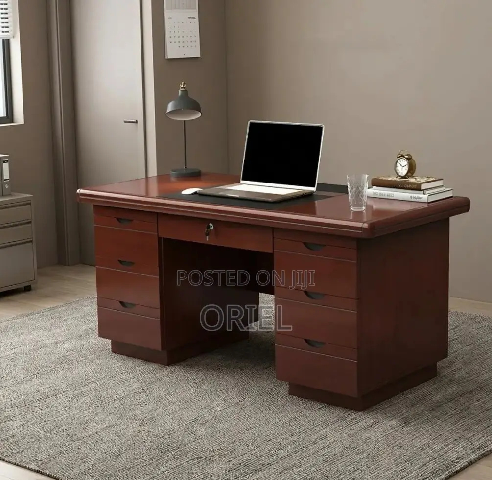 Office Desk : 140CM Mahogany Table With Drawers
