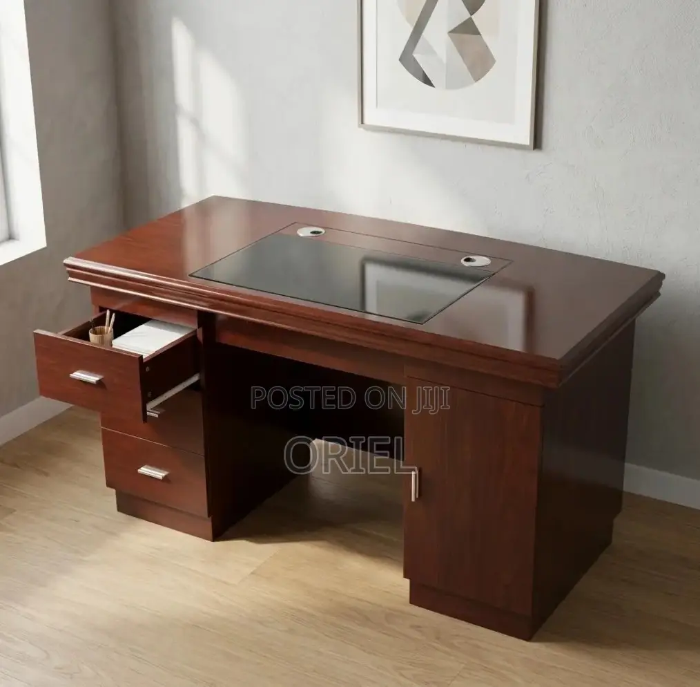 Office Desk : 140CM Mahogany Table With Drawers