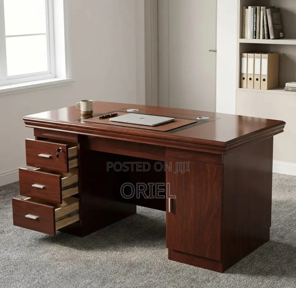Office Desk : 140CM Mahogany Table With Drawers