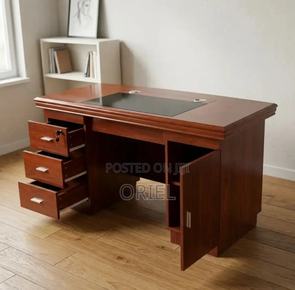 Office Desk : 140CM Mahogany Table With Drawers