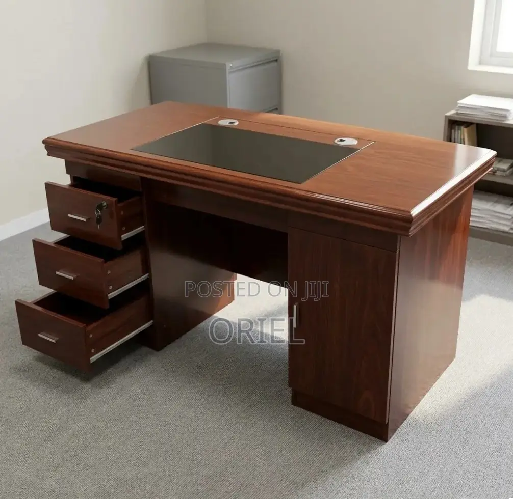 Office Desk : 140CM Mahogany Table With Drawers