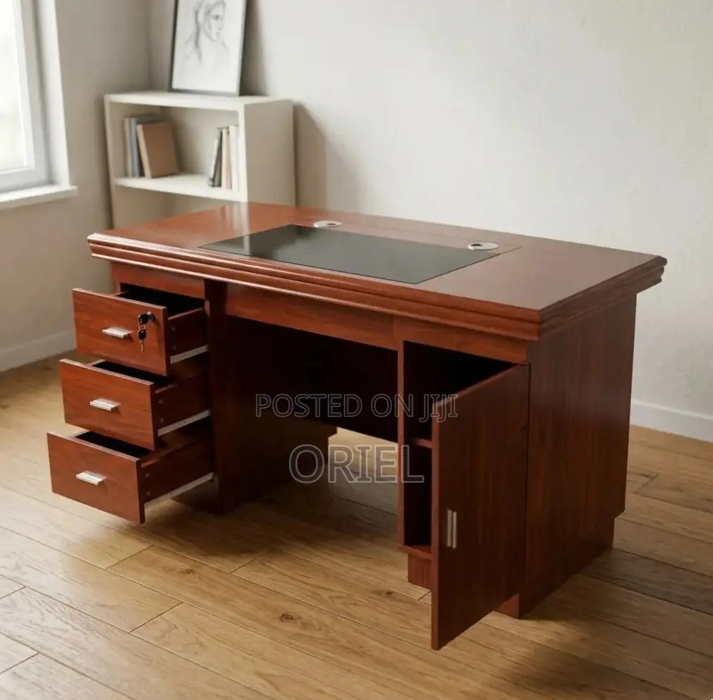Office Desk : 140CM Mahogany Table With Drawers