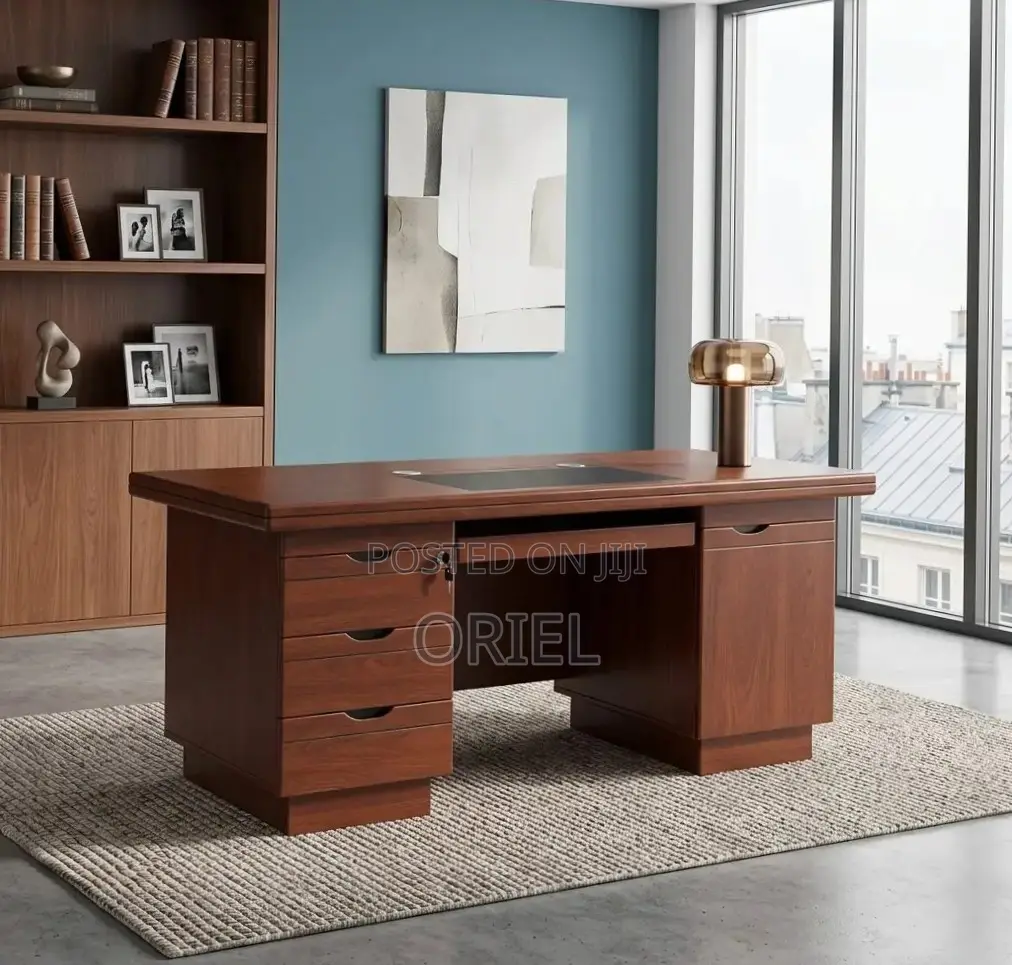 Office Desk : 140CM Mahogany Table With Drawers