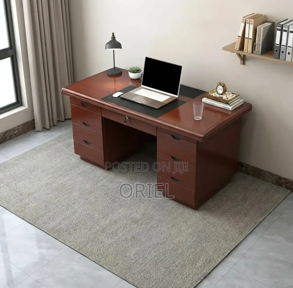 Office Desk : 140CM Mahogany Table With Drawers