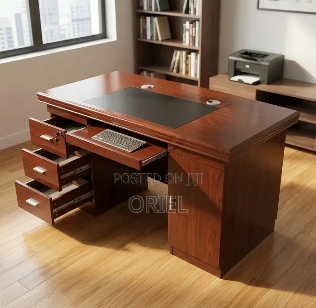 Office Desk : 140CM Mahogany Table With Drawers