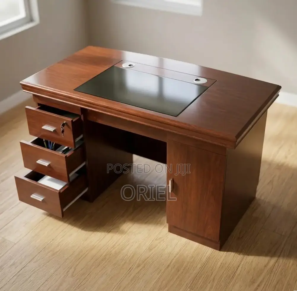 Office Desk : 140CM Mahogany Table With Drawers