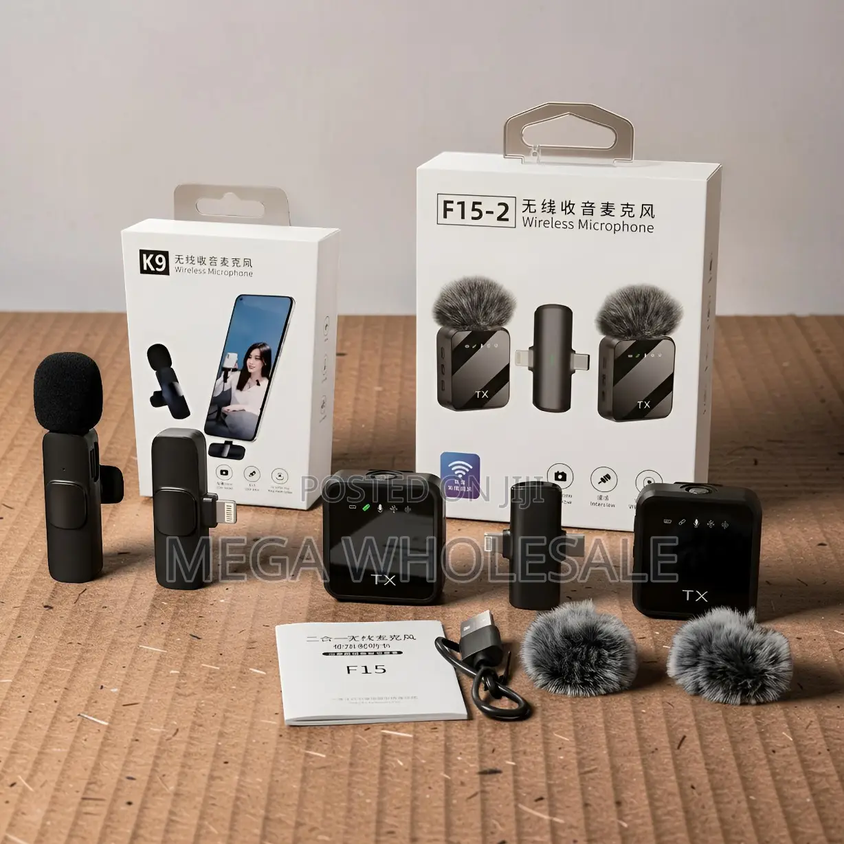,F15-2 Wireless Microphone 2TX Clip-on Mic for Phone Vlogging