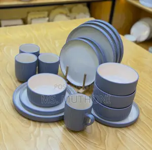 Aesthetic 24 PCS Blue-Grey Ribbed Ceramic Dinner Set