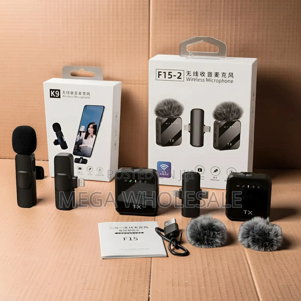 ,F15-2 Wireless Microphone Kit 2TX Receiver for Live Streaming