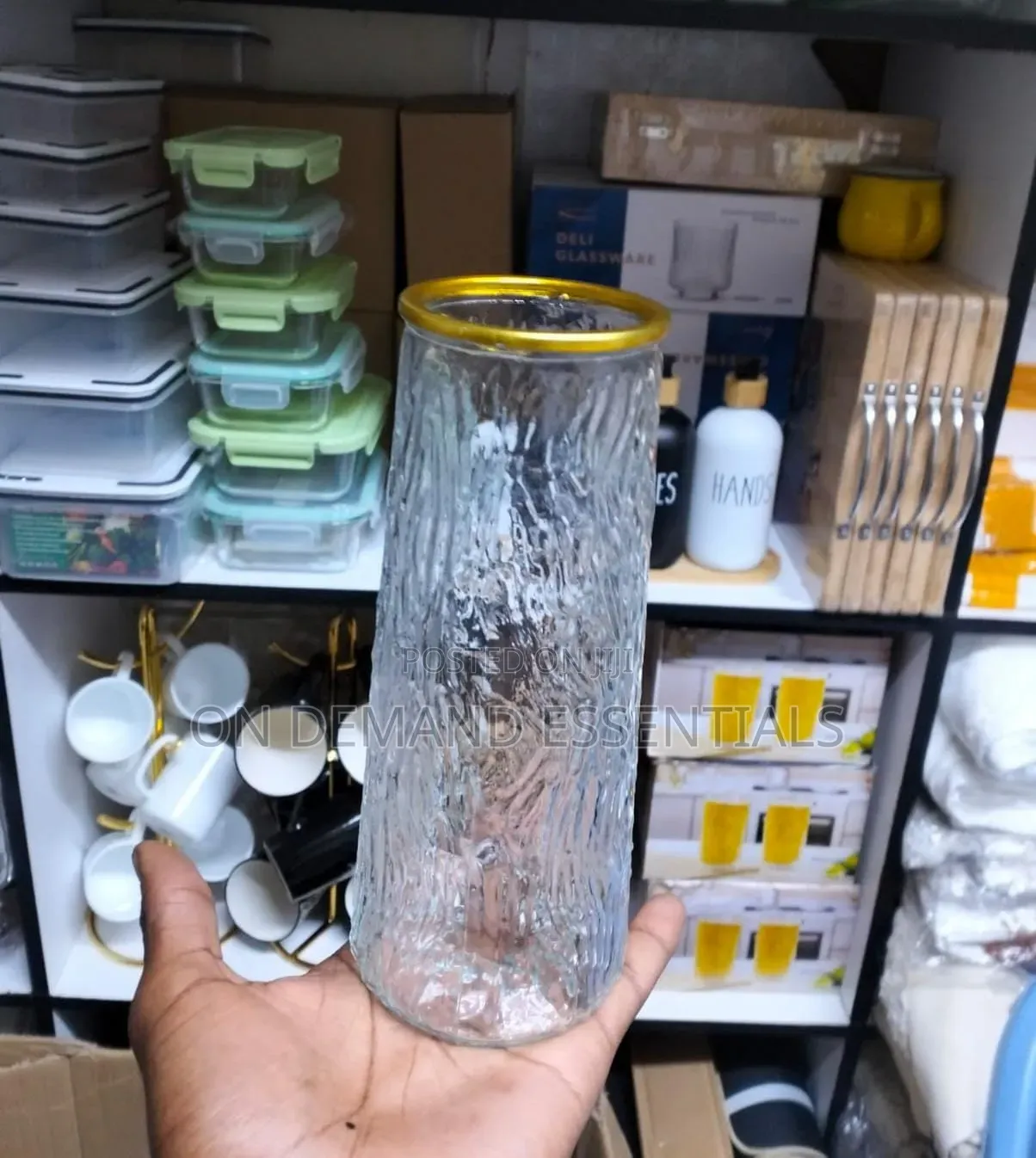 Glass Flower Vase With Gold Rim