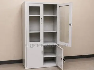 Metal Office Storage Cabinet With Glass Doors