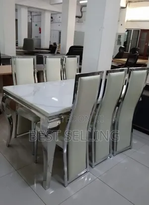 Quality Marble Top Strong 6 Seater Dining Set White