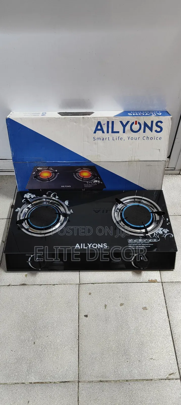 AILYONS 2 Burner Glass Top Gas Cooker Infrared Double Burner at 2000