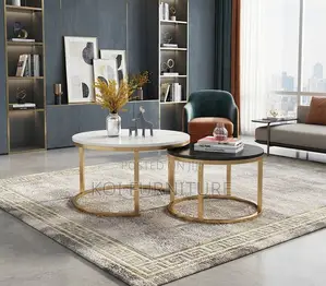 Coffee Table; Round Golden Home Office Coffee Table