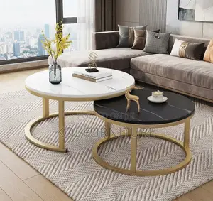 Coffee Table; Round Golden Home Office Coffee Table