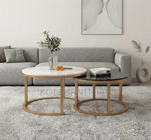 Coffee Table; Round Golden Home Office Coffee Table