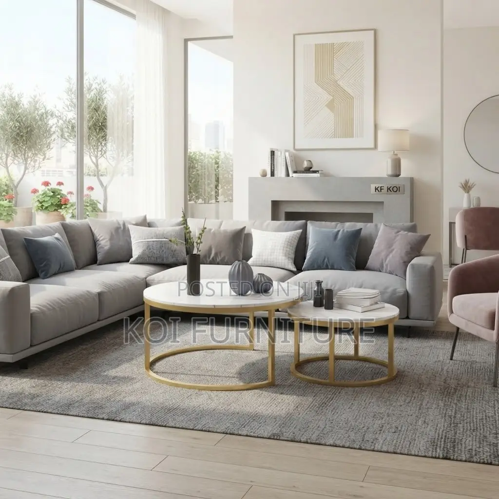 Coffee Table; Round Golden Home Office Coffee Table