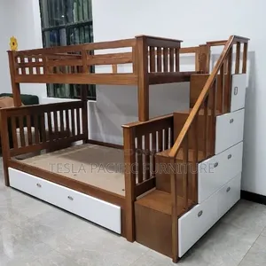 Modern Wooden Bunk Bed With Built-in Staircase,wardrobe and Drawers.