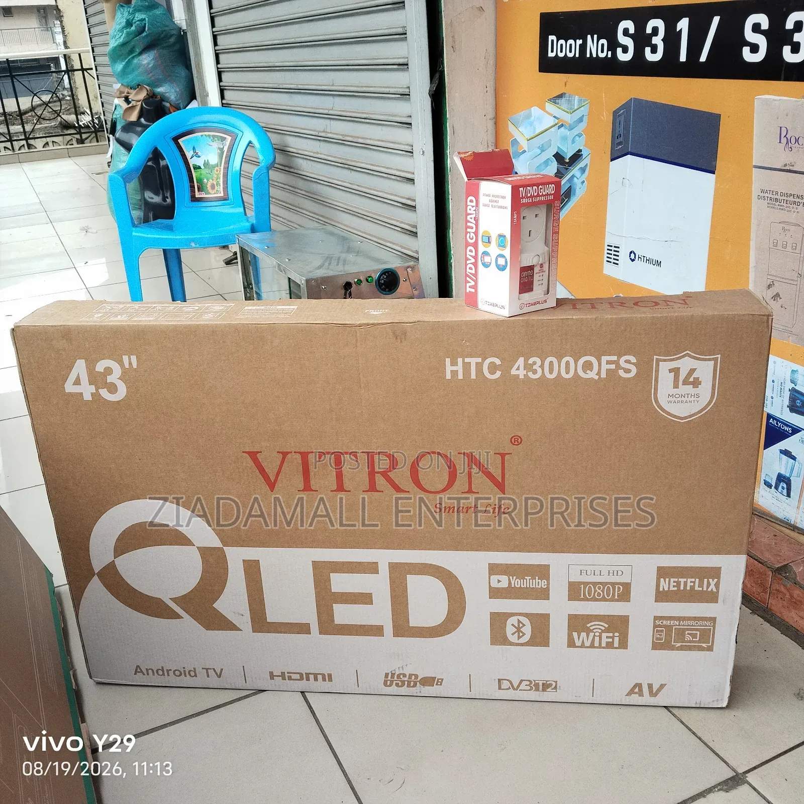 With 14months Warranty Vitron 43inch Smart Android TV. With Bluetooth