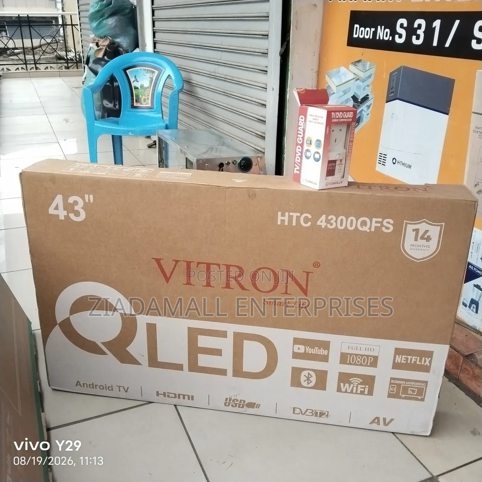 With 14months Warranty Vitron 43inch Smart Android TV. With Bluetooth