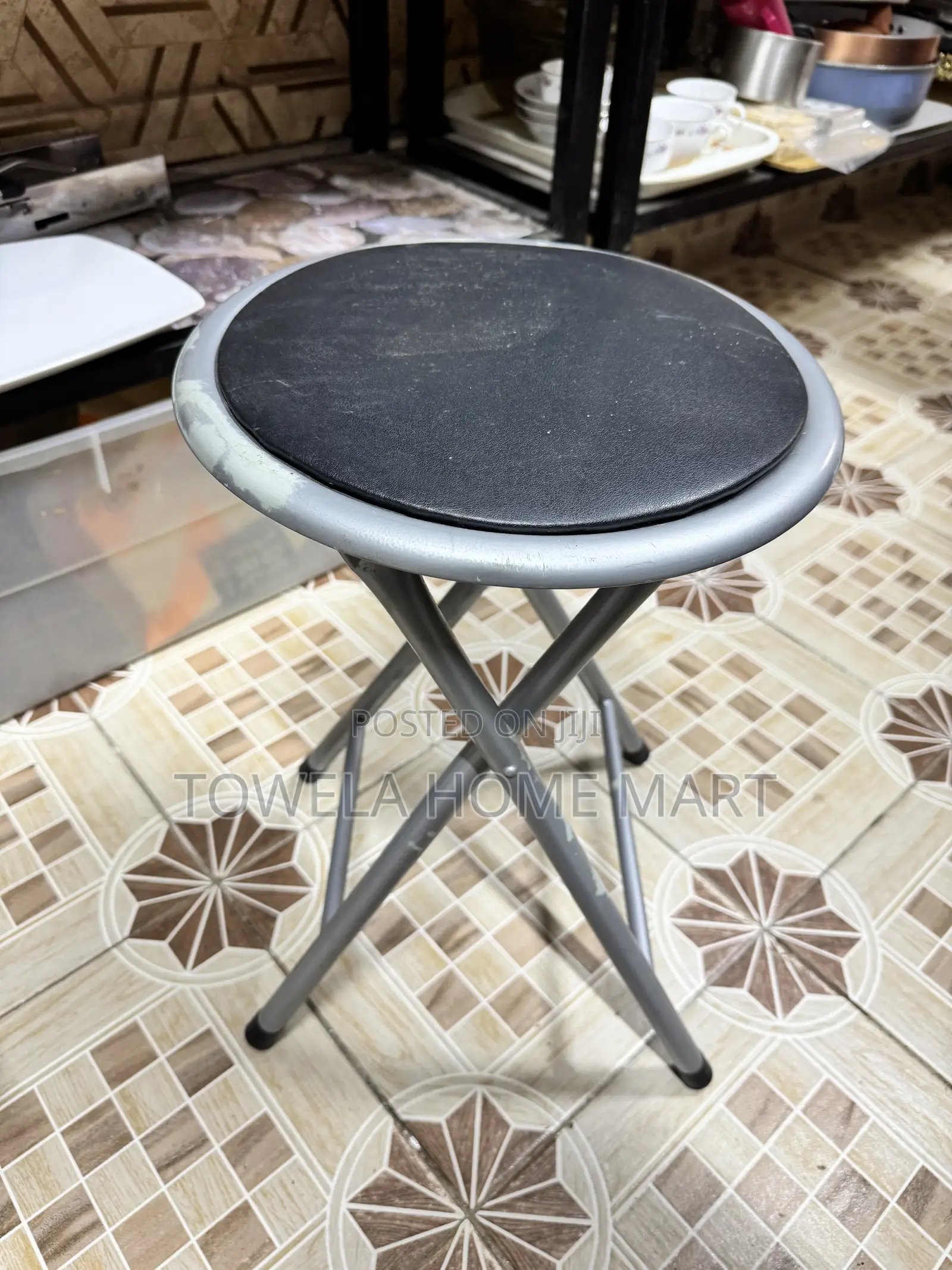 Foldable Stools - Padded Top With Metallic Legs