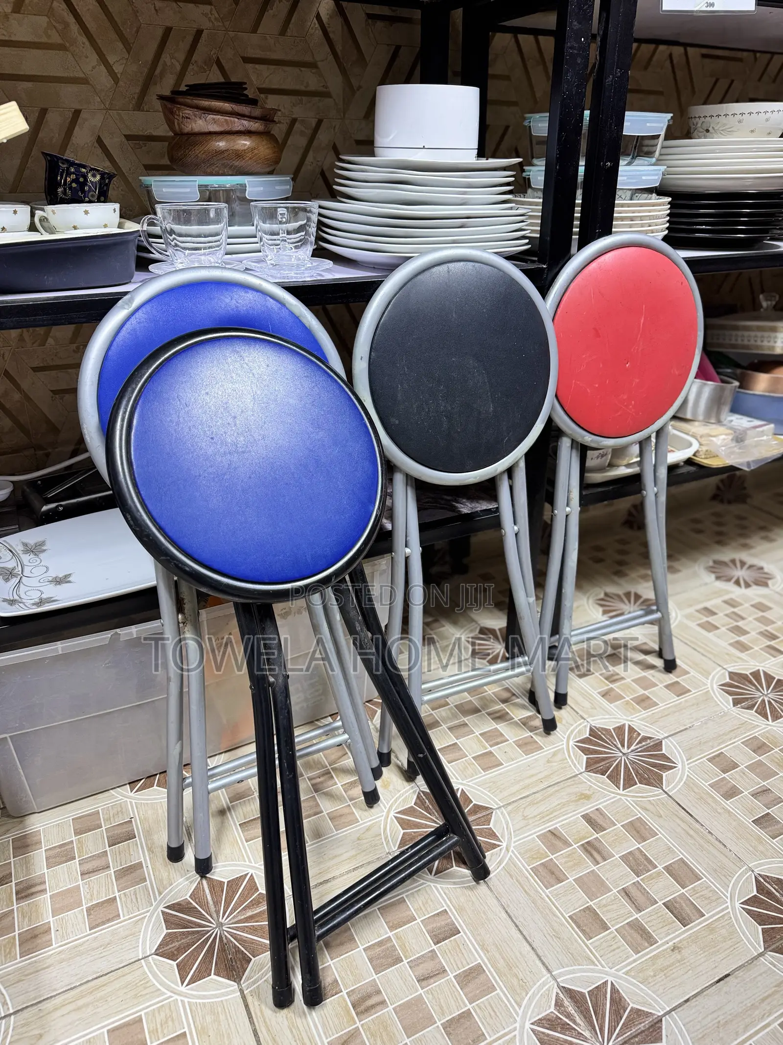 Foldable Stools - Padded Top With Metallic Legs