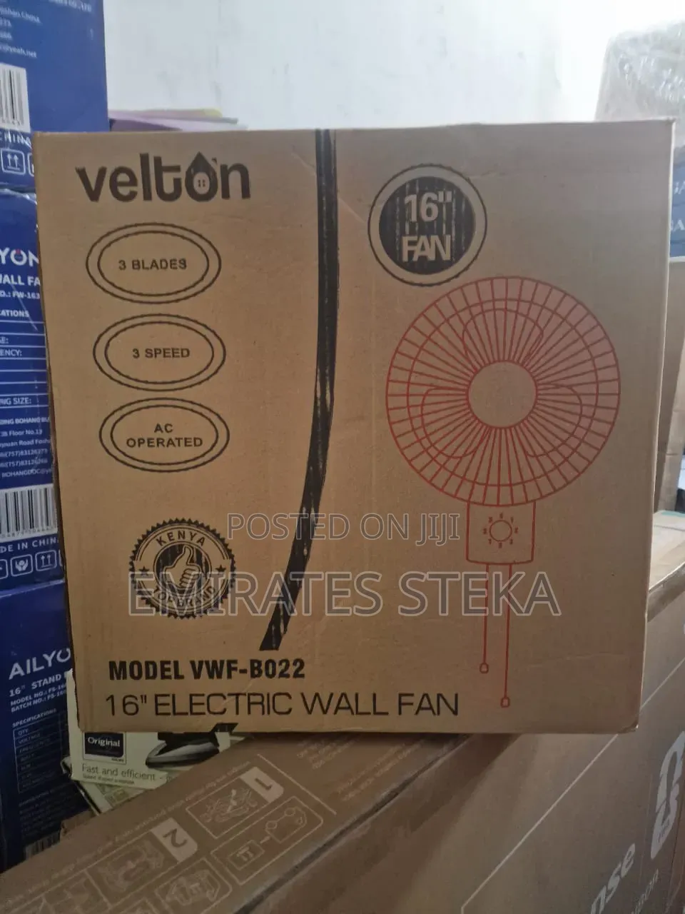 VELTON 16-Inch 3-Blade Heavy-Duty Wall Fan