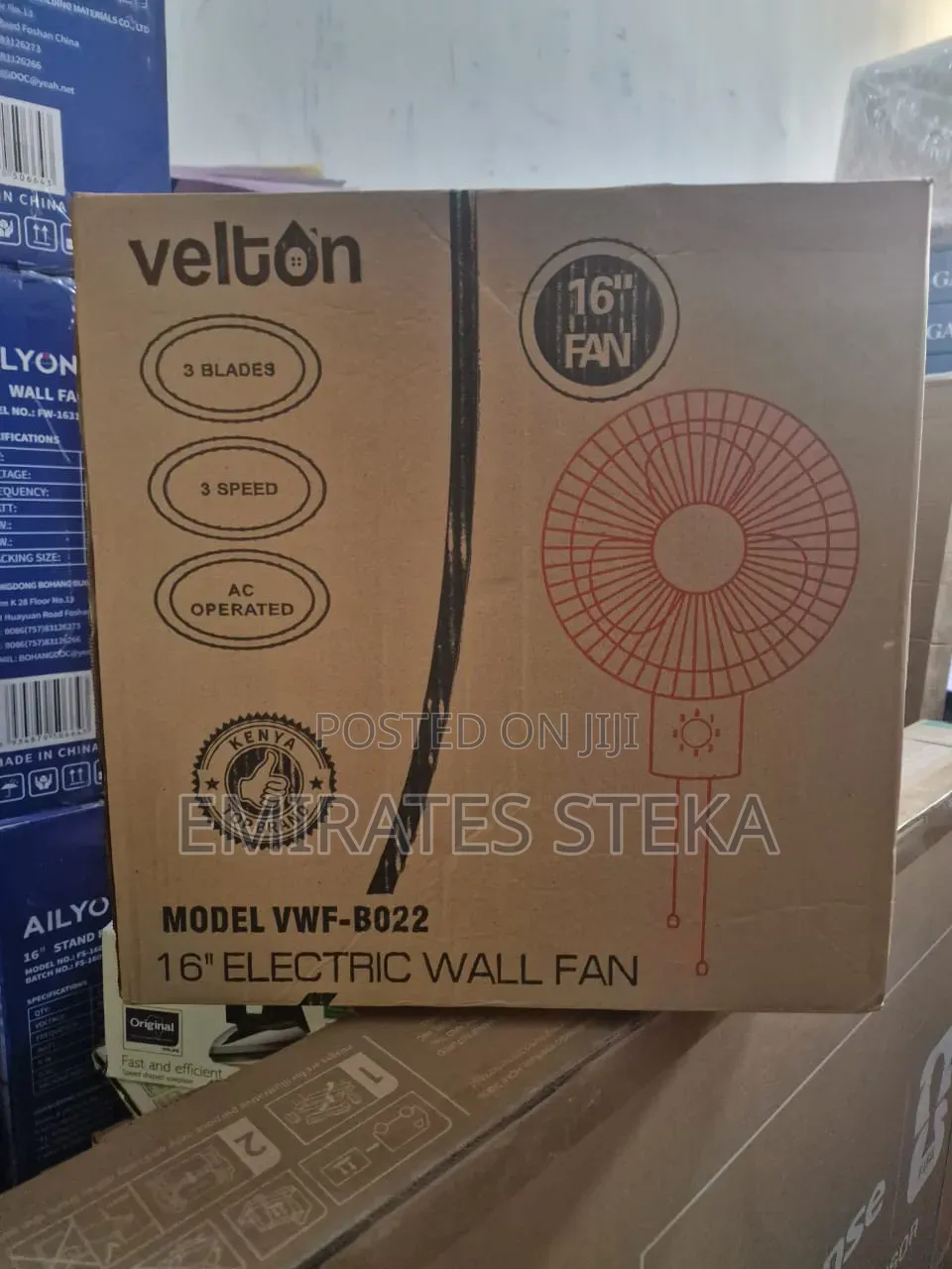VELTON 16-Inch 3-Blade Heavy-Duty Wall Fan