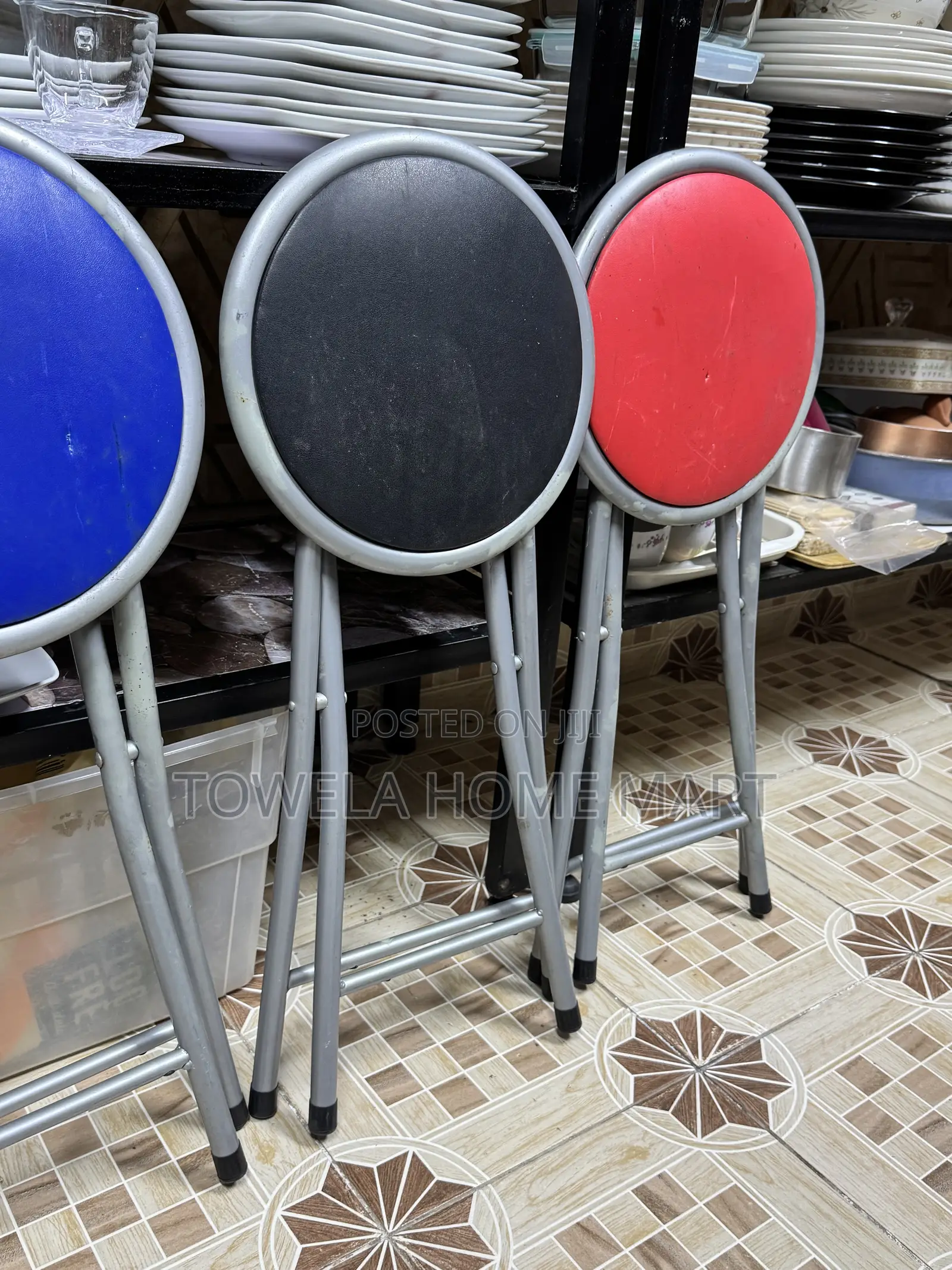 Foldable Stools - Padded Top With Metallic Legs