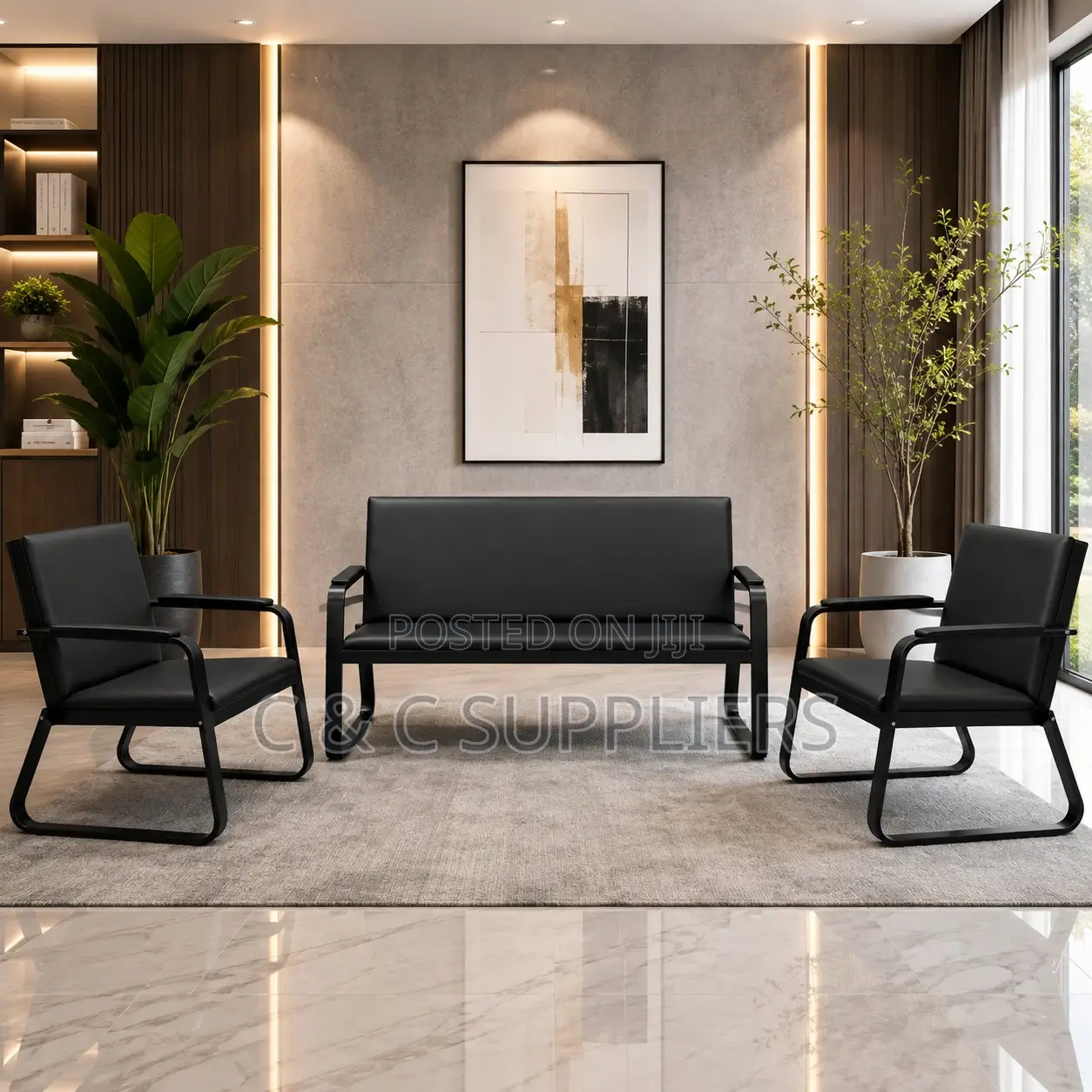 Modern Black 5-Seater Sofa Set.