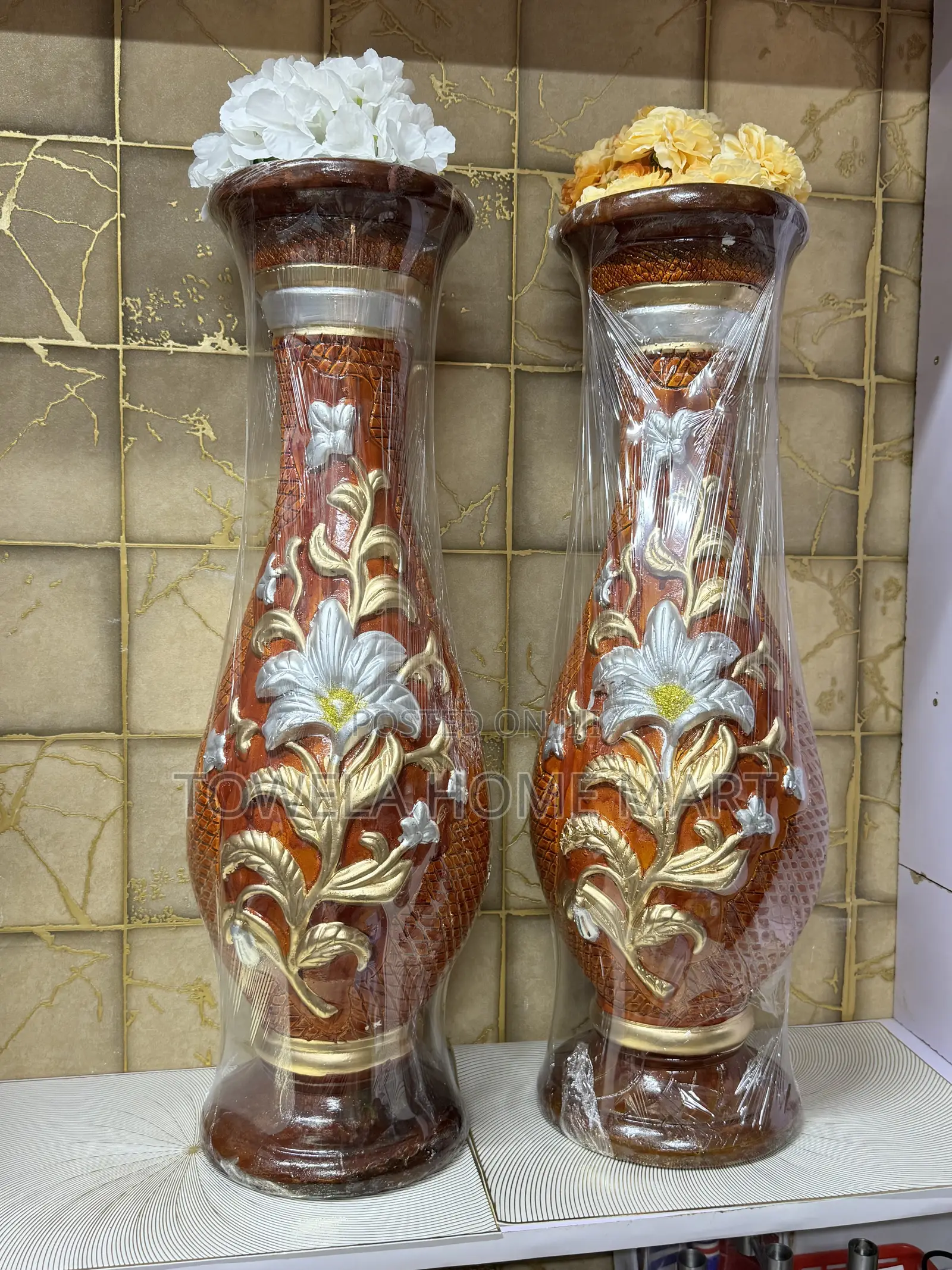 Brown Ceramic Fibre Glass Vase From Egypt - 30 Inch Tall