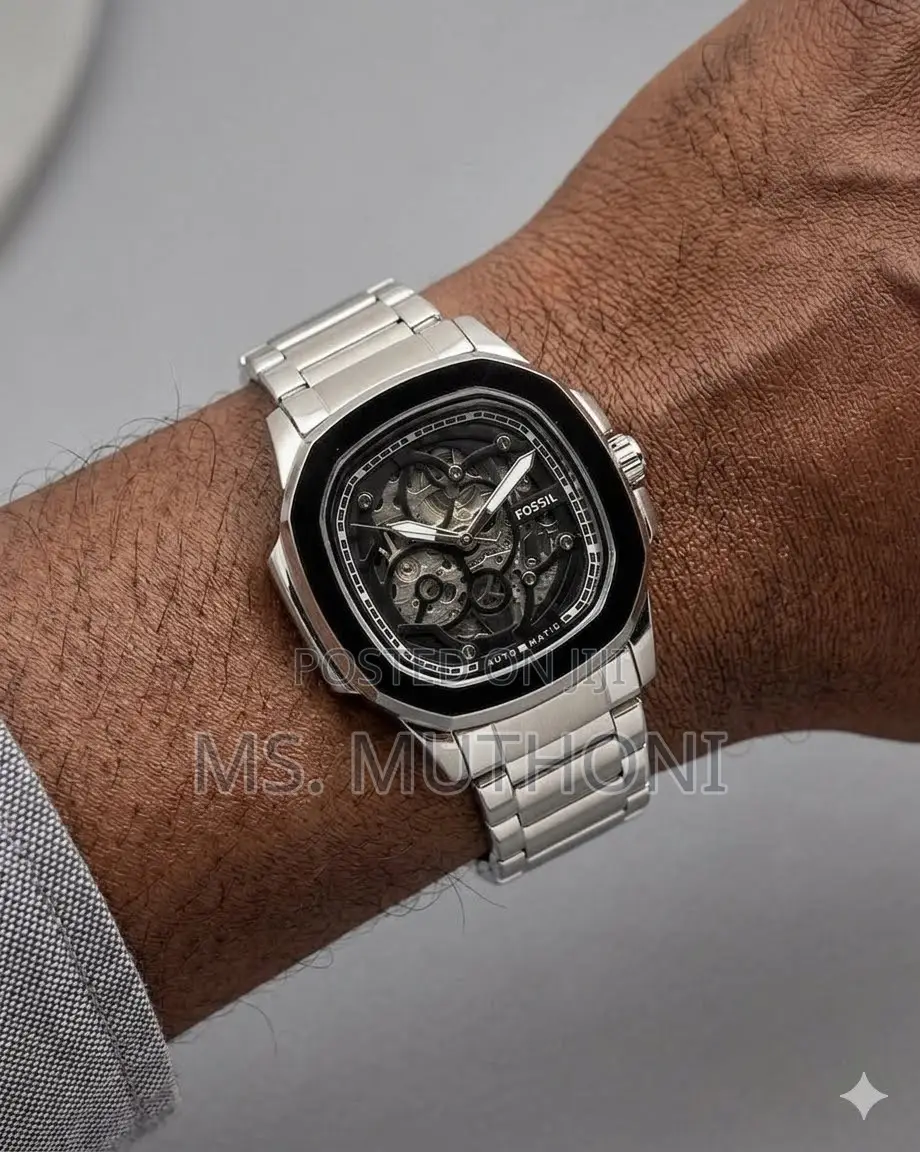 Silver Stainless Steel Fossil Inscription Automatic