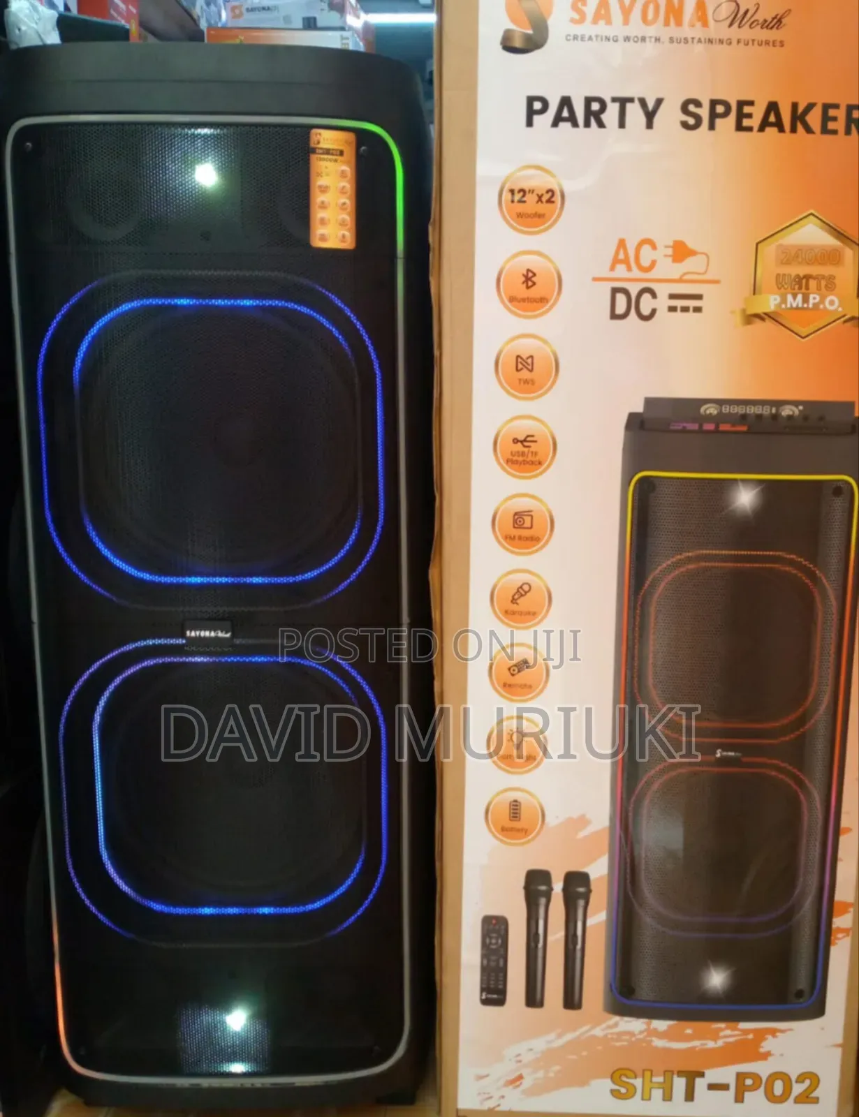 Sayona SHT-P02 100W Party Speaker With 2 Microphones