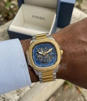Blue Skeleton Dial Two-Tone Gold and Silver Automat Fossil