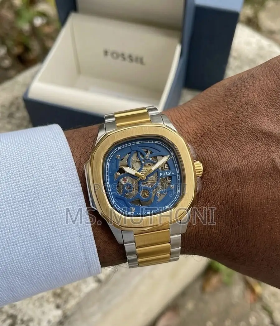 Blue Skeleton Dial Two-Tone Gold and Silver Automat Fossil