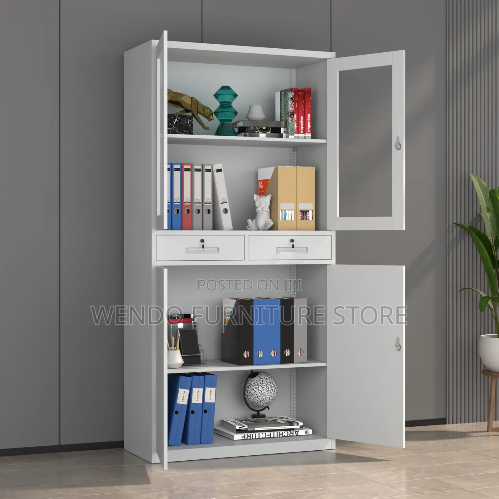 Office Cabinet; Two Doors Steel Half Glass Cabinet