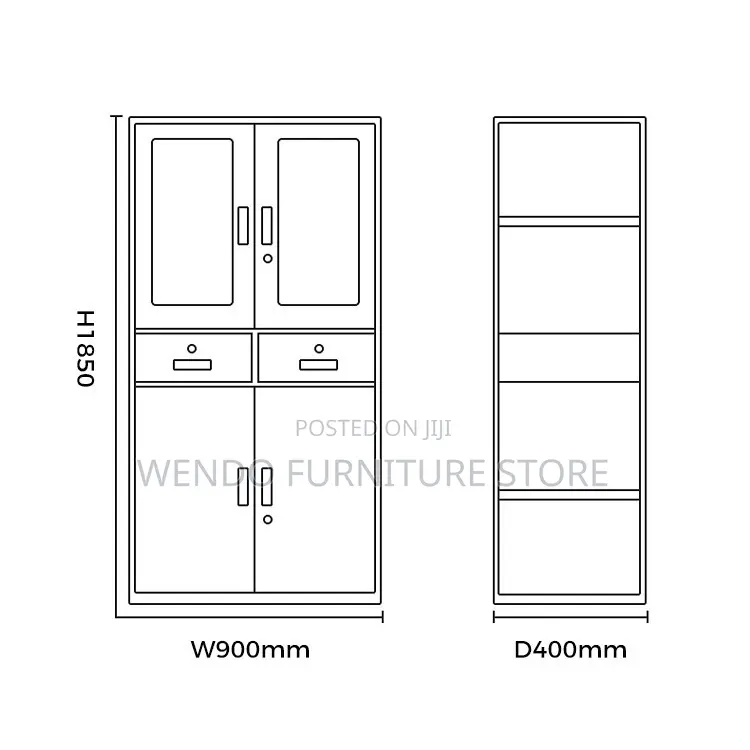 Office Cabinet; Two Doors Steel Half Glass Cabinet