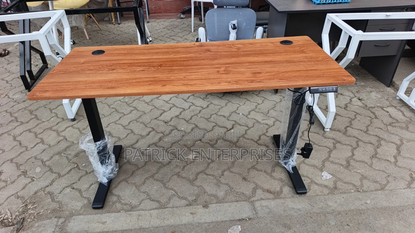 Electric Height-Adjustable Sit-Stand Desk With Oak-Brown Laminate Top