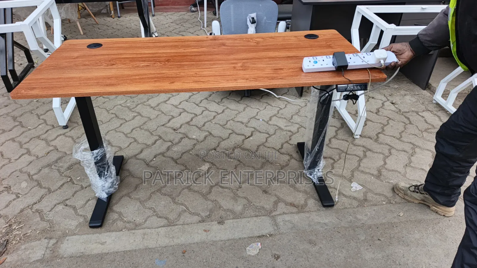 Electric Height-Adjustable Sit-Stand Desk With Oak-Brown Laminate Top